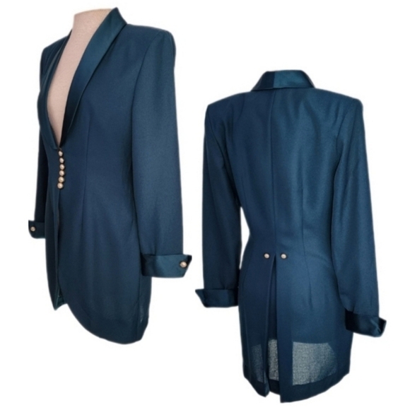 American Vintage Jackets & Blazers - American Vintage Tux Style Satin and Mesh Formal Jacket Green Size 8